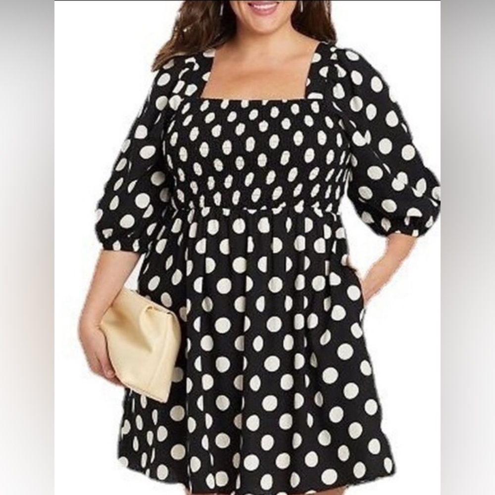 Balloon Sleeve Polkadot Dress